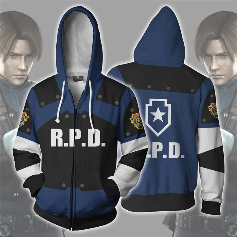 

New 3D Print Men's Hoodie Resident Evil Leon S kennedys Hoodie Classic Leon Officer Uniform Hoodies Zipper Sweatshirt Plus Size