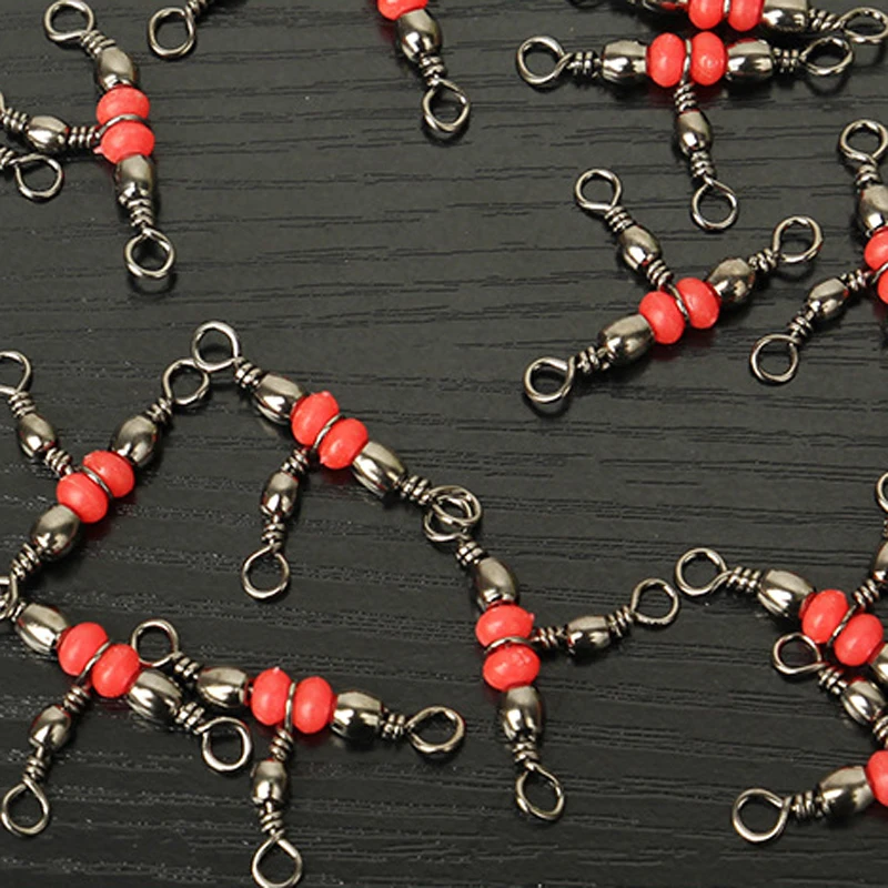 20Pcs/lot Fishing Snap Swivel 3 Way Barrel Swivel Ring Fishhook Lure Line Connector With Beads Fishing Accessory X337