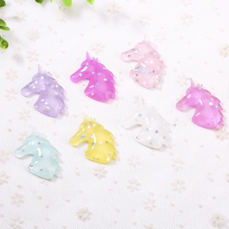 

15Pcs 40*42 MM Glitter Unicorn Charms Flatback Resin Cabochons for DIY Jewelry Making