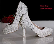 2016 New Style 10cm Heel Luxury ShoesPretty Wedding Shoes Imitation Pearl White Bridal Dress Shoes Party