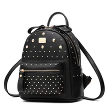 Pretty Style Rivet Mochila Chica Estudiante de La Escuela Mochilas de Cuero de La Pu Mochila Escolar Mochila Bolsa de Moda Negro Oro Plata