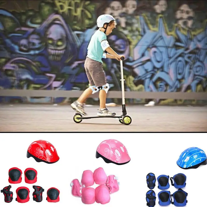 7Pcs/set Kids Child Cycling Skating Skateboard Helmet Roller Protector Elbow Knee Pads Wrist Children Sport Protector Pads