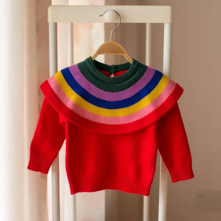Sweet Kids Girls Ruffles Rainbow Cute Sweater Tops Candy Color New