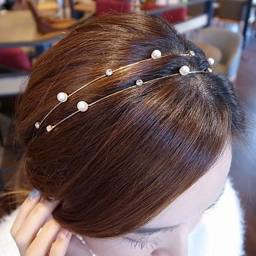 

1PC New Fashion Women Hair Hoop Crystal Rhinestone Pearl Flowers Headband Head Piece Wedding Party Headwear Ornament