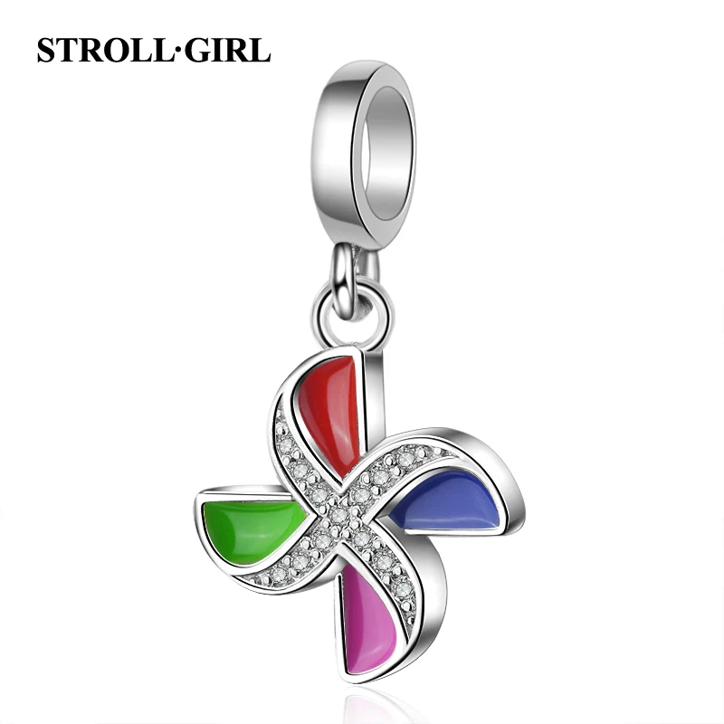 

Strollgirl Hot Sale 925 Sterling Silver CZ Windmill charm Pendant beads with Colorful Enamel Fit European Bracelet for Women