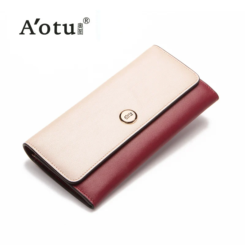 

AOTU Long Female Wallet Genuine Leather High Capacity Card Package