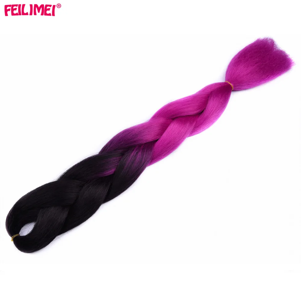 Feilimei Омбре пепельные плетения синтетические накладные волосы Джамбо косы 100 г/шт. зеленый/фиолетовый/синий/Блонд/розовый крючком пучки волос - Цвет: #17