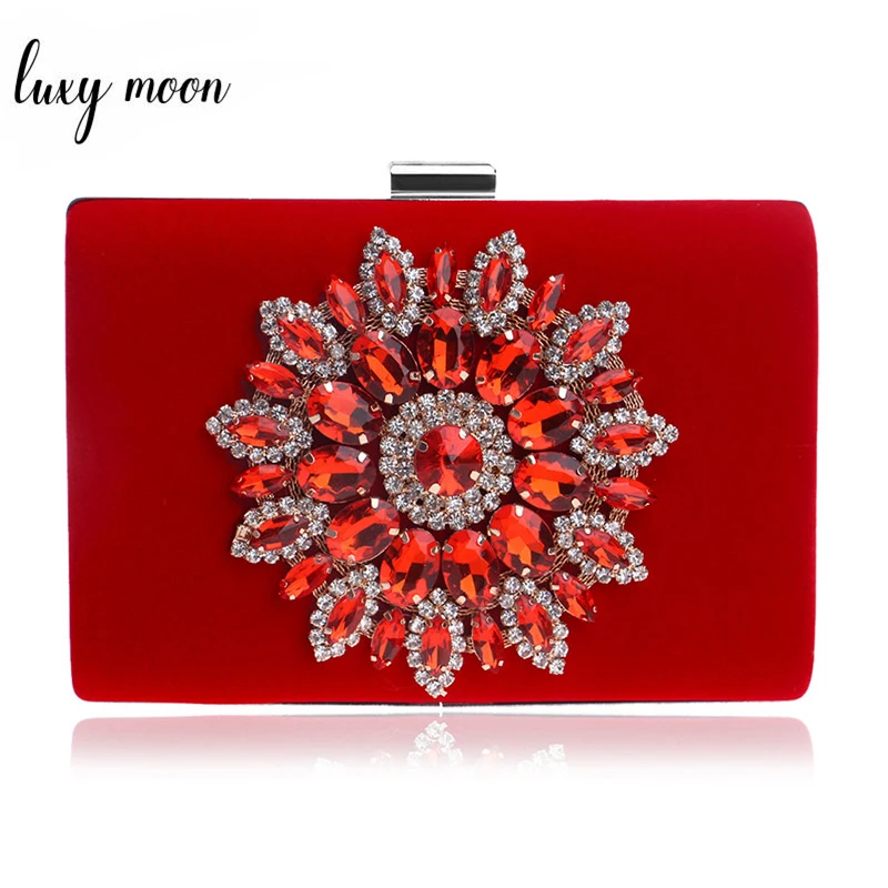 

Big Diamond Flower Clutch Bags New 2016 Red Evening Bag Black Party Queen Purse Chains Handbags Shoulder Bag Fashion Clutches