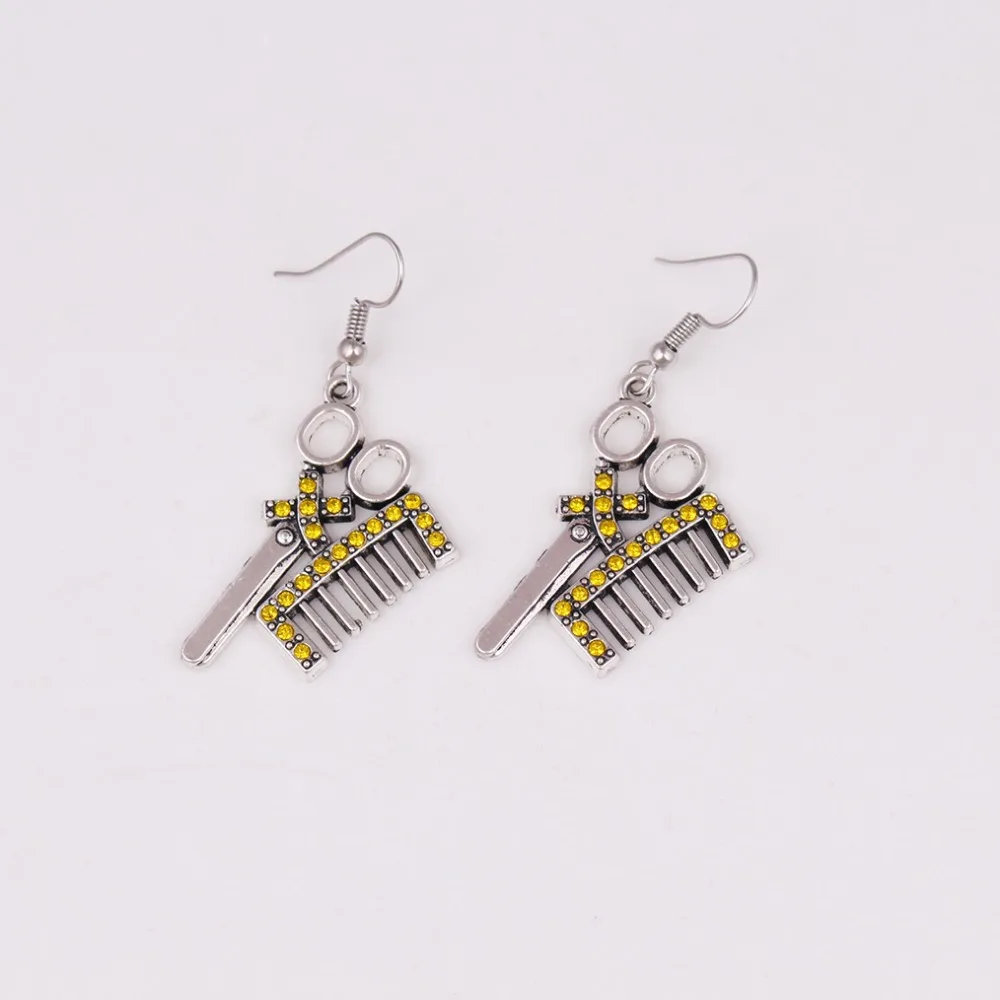 Strange Design Scissors And Combs Shape Earrings For Women With Yellow