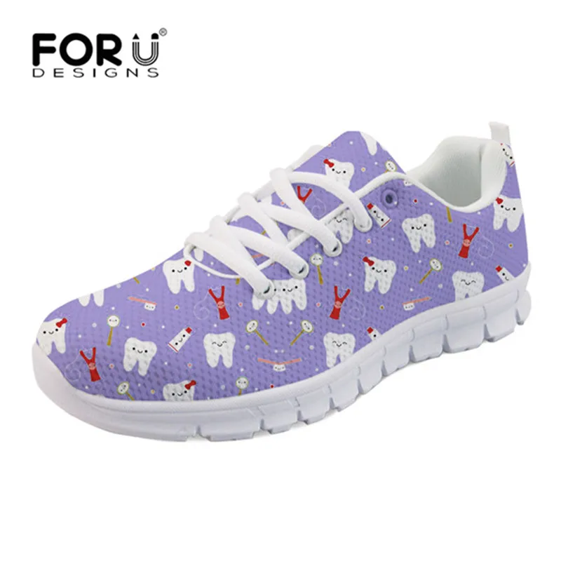 FORUDESIGNS Cute Women Shoes Dentist Tooth Medical Nurse Sneakers