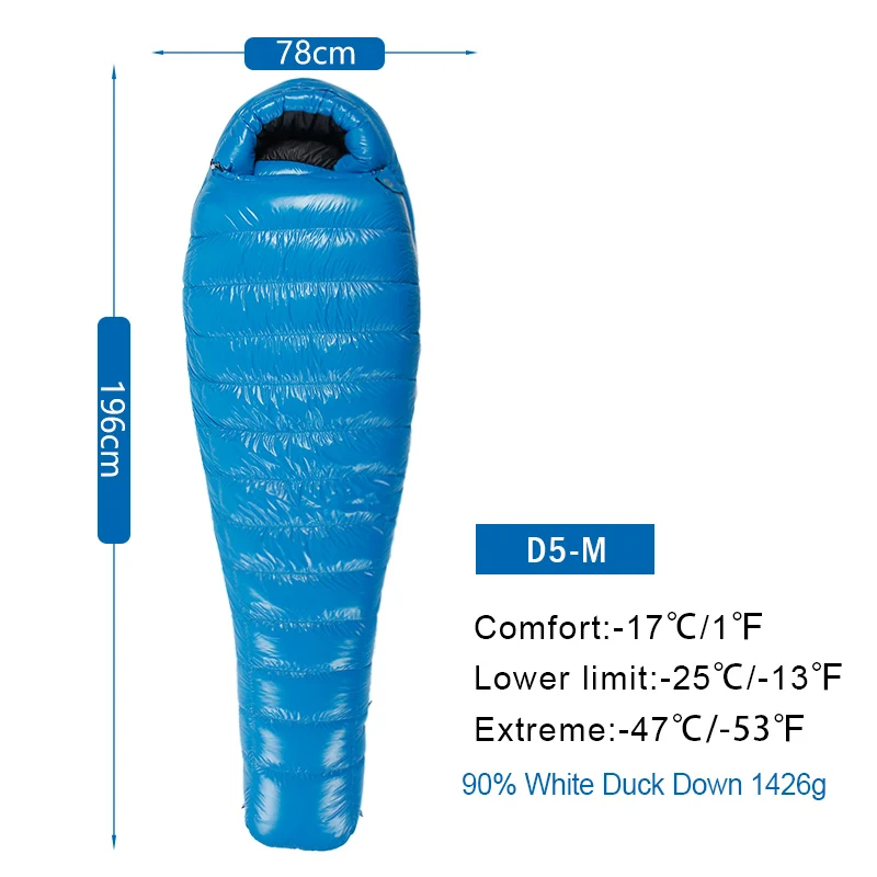 Профессиональный Сверхлегкий спальный мешок AEGISMAX на 90% утином пуху для зимнего кемпинга, можно подключить двойной спальный мешок серии D - Цвет: D5 Blue
