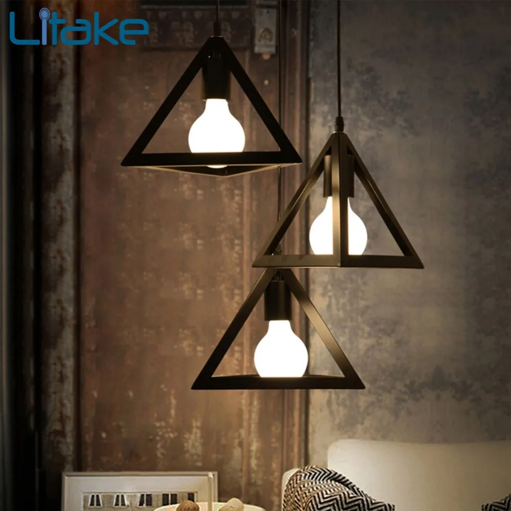 3 head Triangle E27 Iron Ceiling Lamp Holder Retro Pendent Lights for