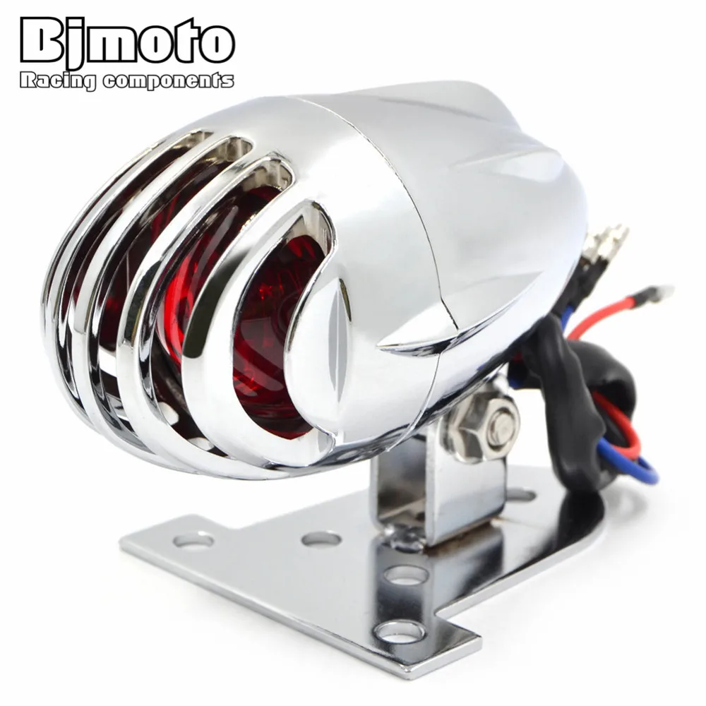 

BJMOTO Motorcycle Fin License Plate Mount Bullet Tail Brake Light for Harley Bobber Chopper