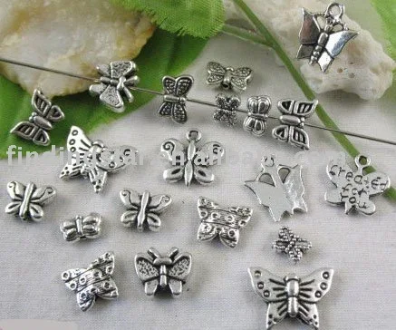 

FREE SHIPPING 200PCS Mixed Tibetan silver butterfly charms M3651