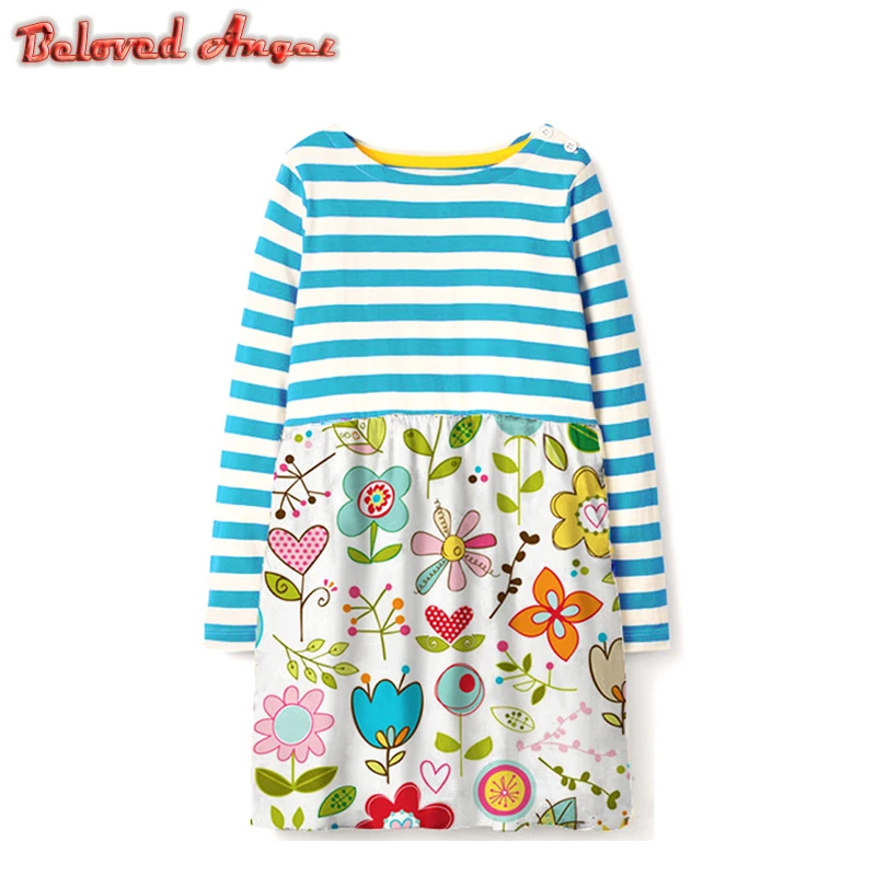 Осенне-зимнее платье с длинными рукавами для девочек, одежда из хлопка, детское платье, повседневный школьный стиль для принцессы, платья для маленьких девочек, От 1 до 6 лет