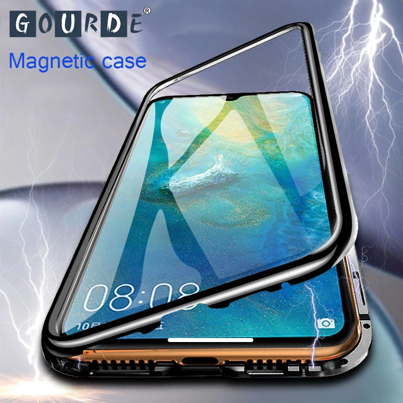

Magnetic Adsorption Case for Huawei P30 P20 Lite Mate10 Magnet Metal Aluminum Phone Glass Cover for Huawei Honor 10 P20 Pro case