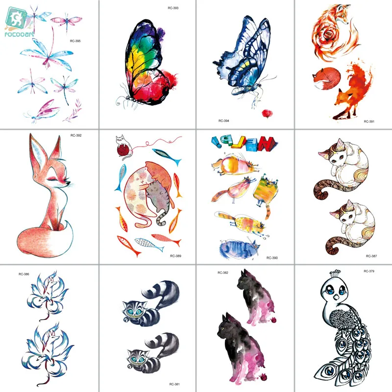 

MB RC369-395 New Water Proof Temporary Tattoo Stickers Cartoon Coloful Kid's Drawing Fox Fake Flash Taty Tatoo tatouage