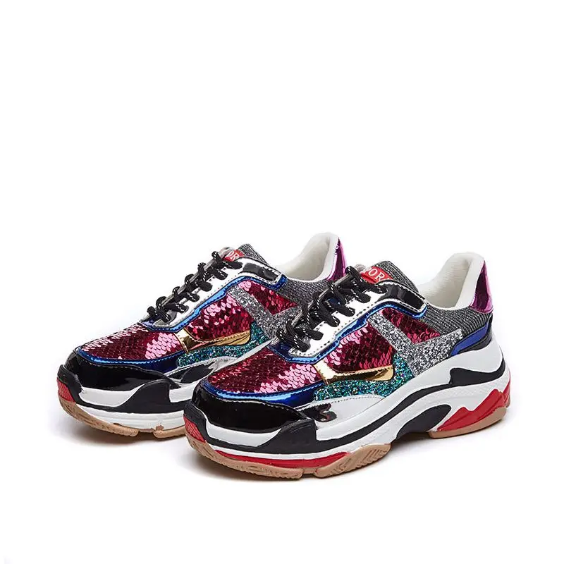 

2018 New PatchWork Shoes Women Platform Sneaker Pu Leather Fashion Lady chaussure Breathable Autumn footware Mesh Girl Flats