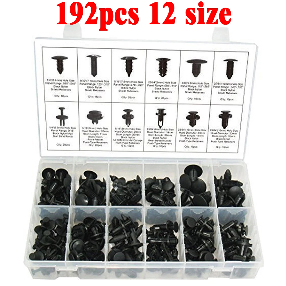 192pcs/Set 12 Sizes Clip Automotive Push Pin Bumper Clips Panel Body