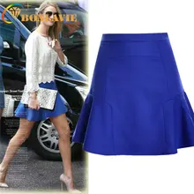 Женская тканевая юбка средней длины летняя одежда Высокая талия сплошной цвет шитье рыбий хвост выше колена мини шифоновая юбка средней длины