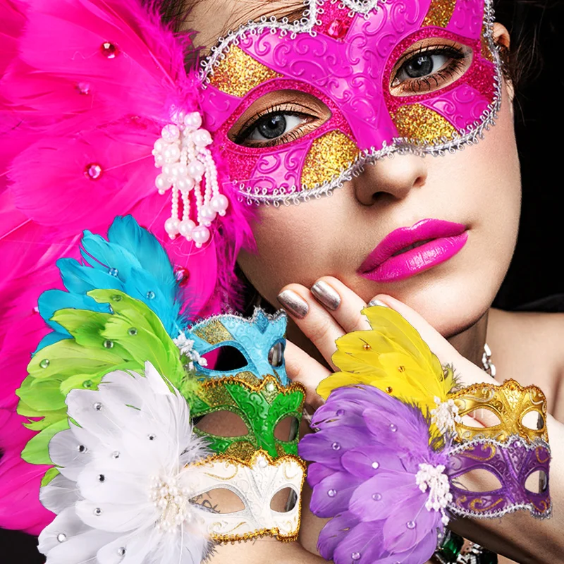 Multiple Color Face Sexy PVC Mask masquerade Carnival Feather Masks