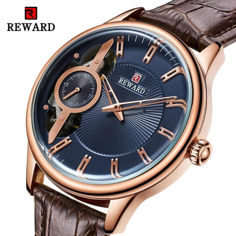 

REWARD Men Watches Tourbillon Automatic Mechanical Men's Wristwatch Thin Ultra Male Leather Clock erkek kol saati reloj hombre
