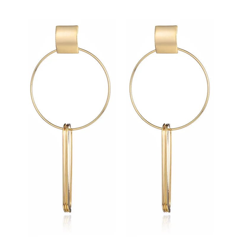 

Round Pendant Long Drop Earrings For Women Gold Color Alloy Female Dangle Hanging Earring Fashion Party Ear Jewelry Brincos 2018