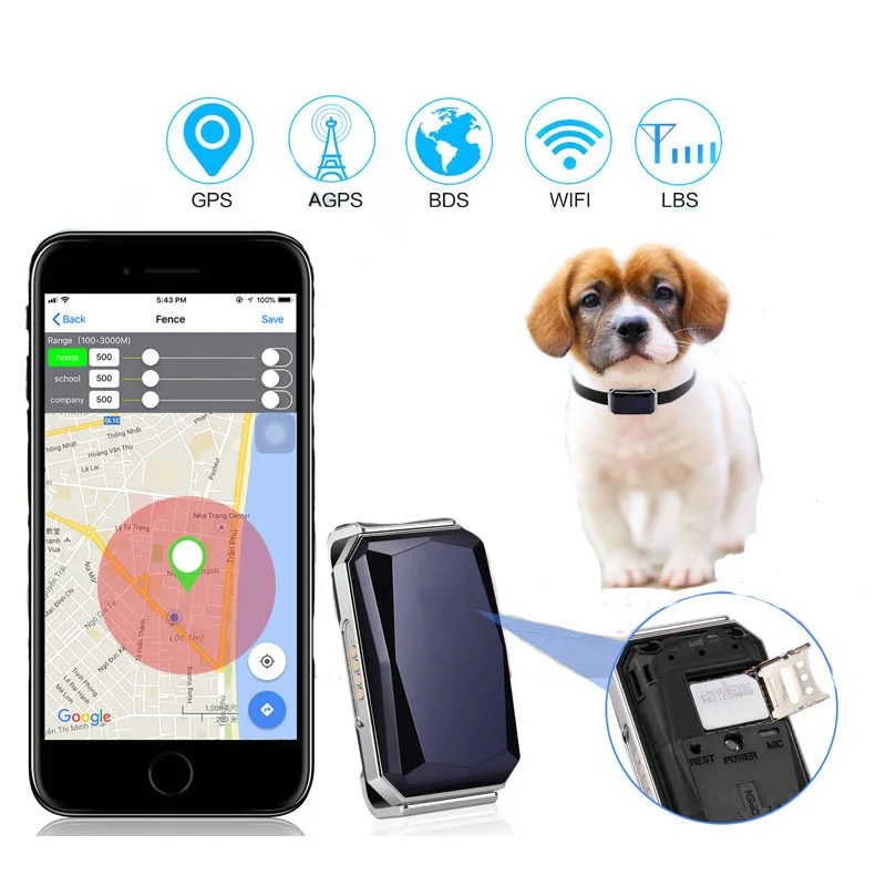 

Pet Tracker Collar Mini Light GPS Tracker For Pets Cat Dog IP67 Waterproof GSM AGPS Wifi LBS Tracking Locator