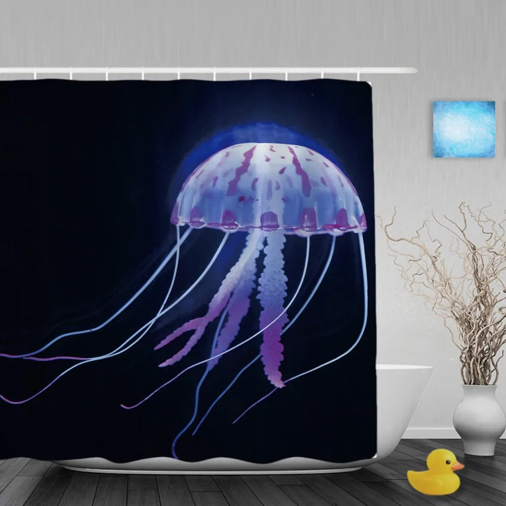 Cute Jellyfish Decor Bathroom Shower Curtain Beautiful Sea Creatures