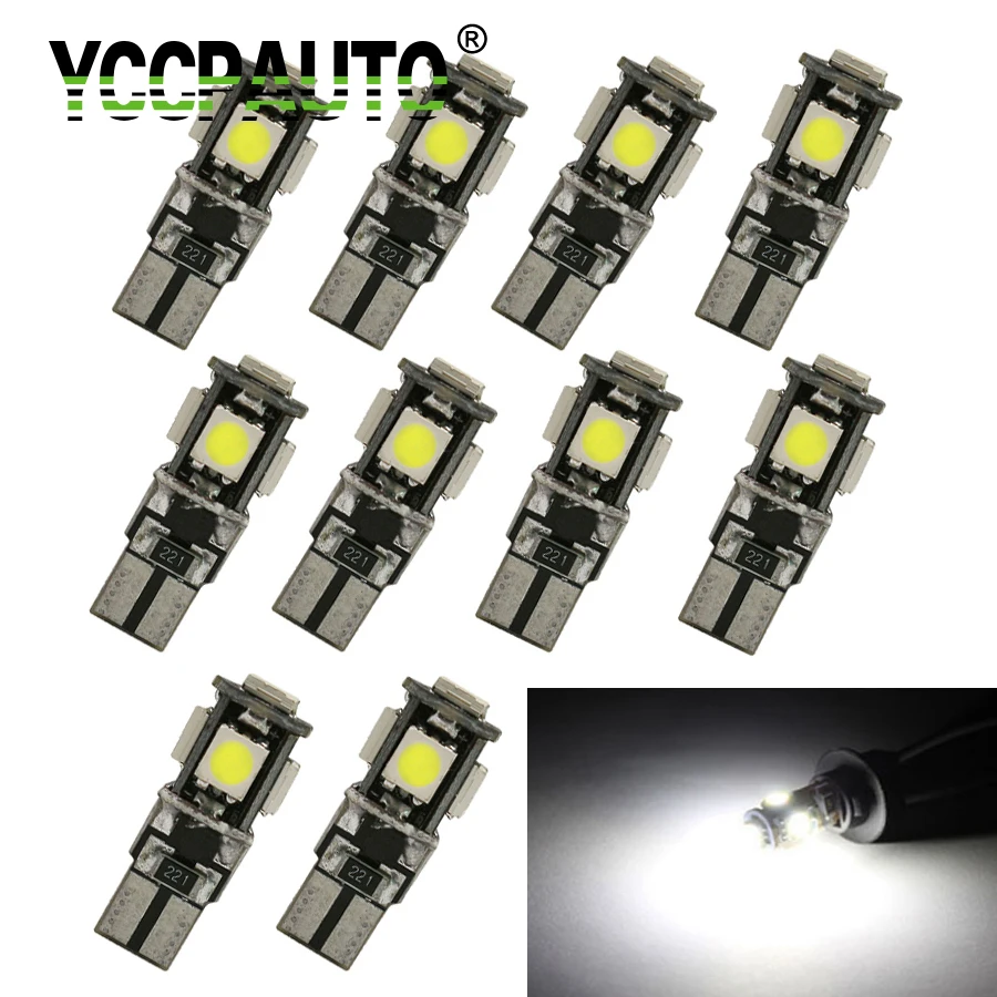 

YCCPAUTO T10 Led Canbus W5W 194 168 White Car Light NO Error Bulbs 5smd 5050 DC 12V Wedge Lamp Decoder Sign Trun Signal Lights
