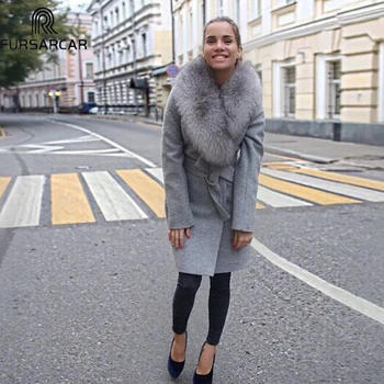 

FURSARCAR Winter New Style Real Fur Coat Women Luxury Sheep Skin Warm Coat With Fox Fur Collar Top Quality Fashion Fur Coat