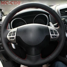 De coches de Estilo de Cuero Artificial Negro de Gamuza Cubierta Del Volante Del Coche para Mitsubishi Lancer EX Outlander ASX Colt Pajero Sport