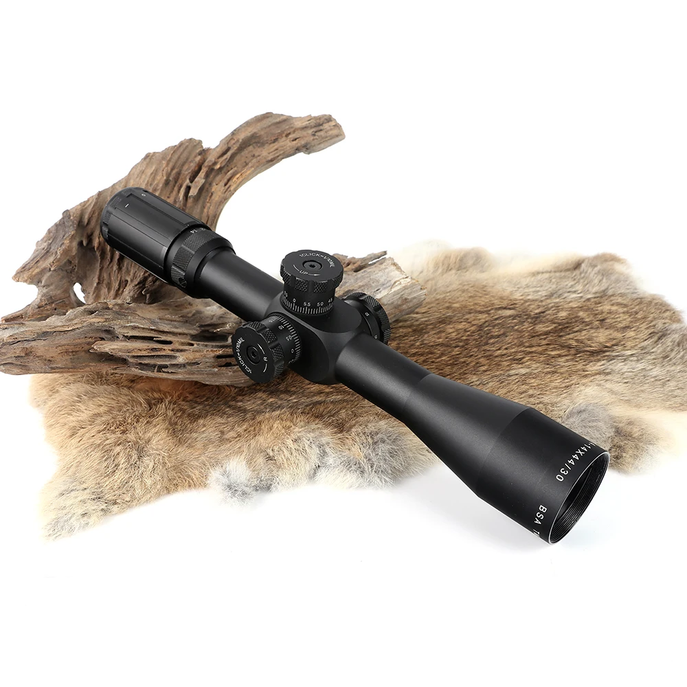 Focal de Vidro Caça Riflescope Primeiro Plano Mil Ponto Retículo Tático Óptica Vista Lateral Paralaxe Rifle Scope Bsa Tmd 4-14x44 Ffp 18 Bsa tmd 4-14x44 ffp caça riflescope primeiro