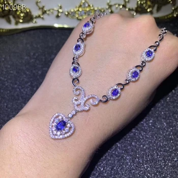 

Natural blue sapphire Necklace natural gemstone Pendant Necklace S925 silver Romantic lovely Peach heart women gift Jewelry