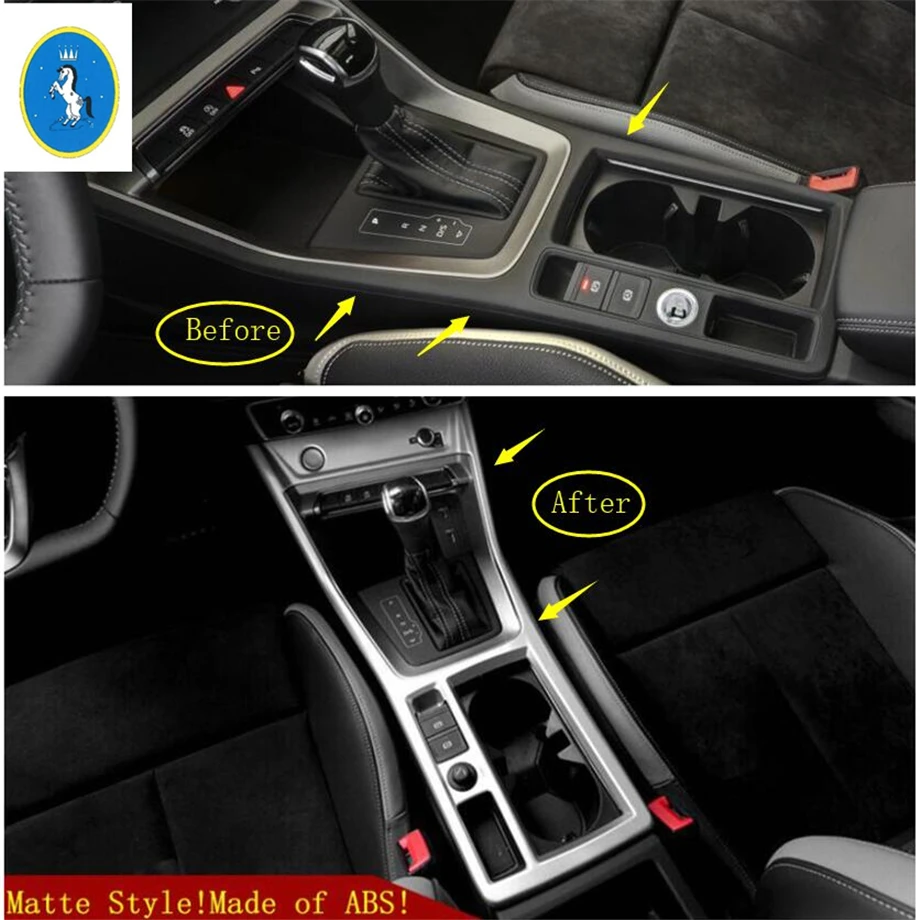 

Yimaautotrims Auto Accessory Middle Gear Shift Water Cup Holder Cover Trim Matte Carbon Fiber ABS Fit For Audi Q3 2019 2020