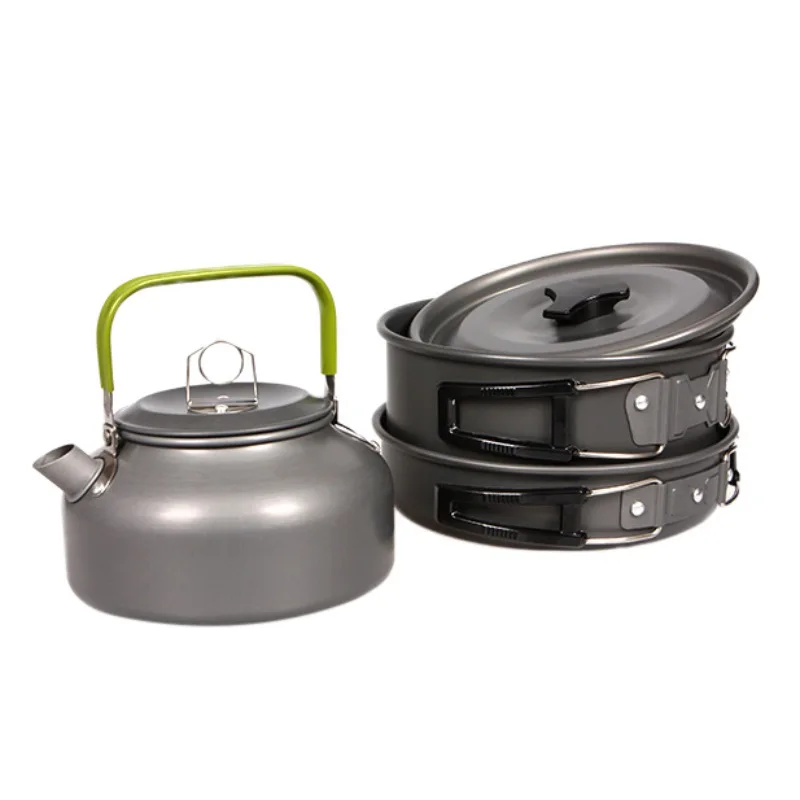 Al aire libre Camping Cooking Set 2-3 personas Portable tetera cafetera hervidor ollas y sartenes al aire libre Tablewares