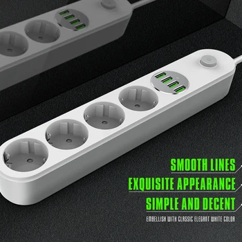 

Power Strip EU Plug Wall Multiple Socket Portable 4 Outlet 4 USB Port for Mobile Phones Smartphones Tablets Network filter