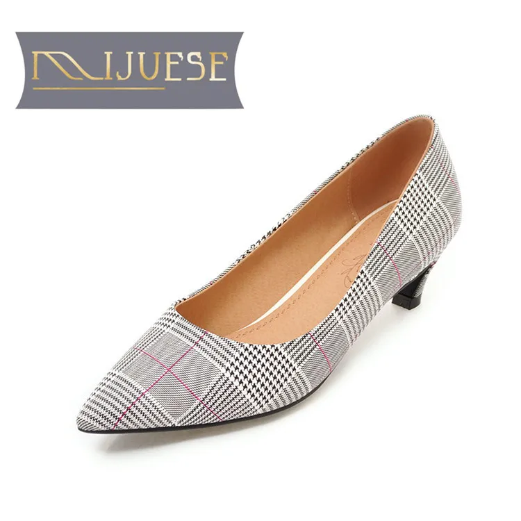 

MLJUESE 2018 women pumps autumn spring slip on shallow pointed toe Microfiber high heels women size 34-43