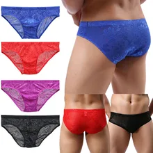 Мужское однотонное нижнее белье прозрачные кружевные дышащие трусы с низкой талией ALS88