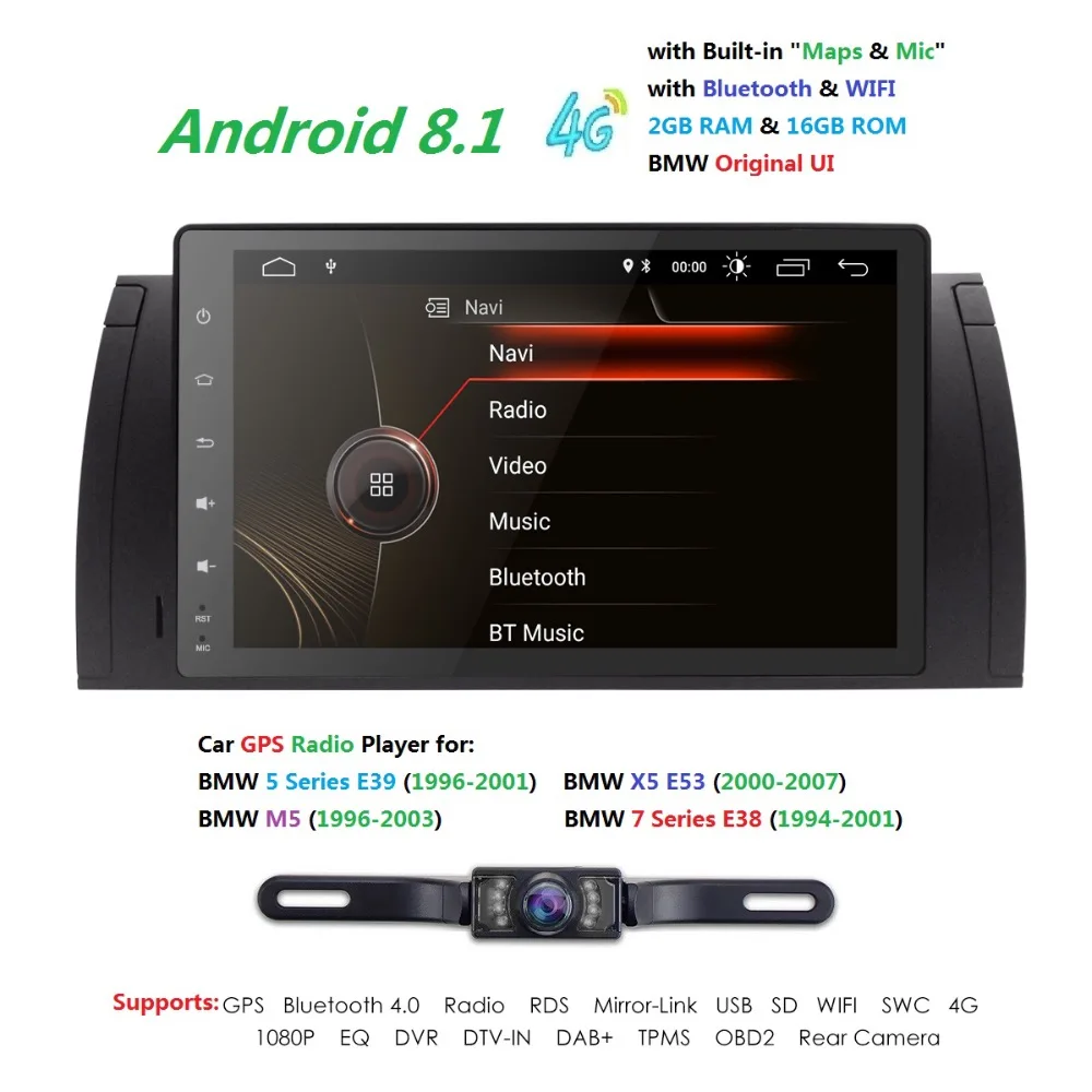 

1 Din Car radio gps Android 8.1 Multimedia Player For BMW X5 E39 E53 E38 M5 1994-2007 5 Series GPS Navigation Head unit BT Wifi