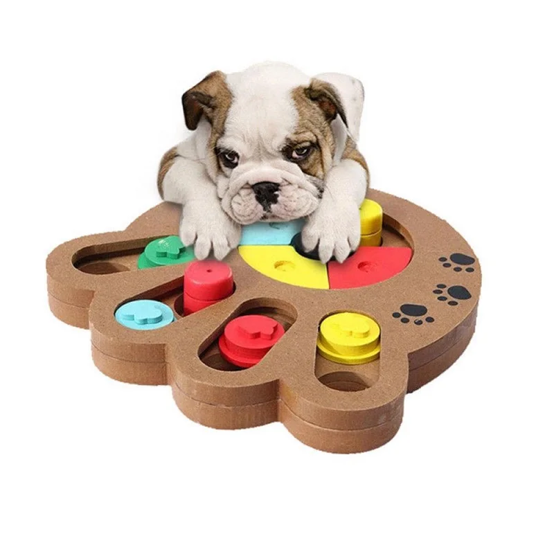 Comprar 1 Uds. Juguetes de rompecabezas para perros huesos huella de patas de madera divertido alimentación multifunción juguetes interactivos para perros para gatos alimentador de mascotas educativo