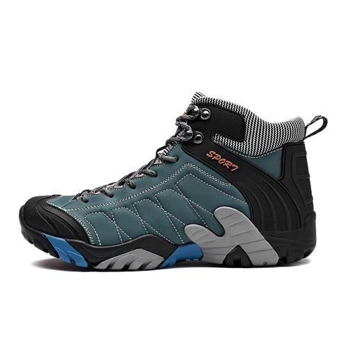 Кожаная зимняя обувь; Мужские Теплые ботильоны на шнуровке; кроссовки для альпинизма; рабочие зимние ботинки; Мужская обувь; большие размеры 46 - Цвет: BLUE