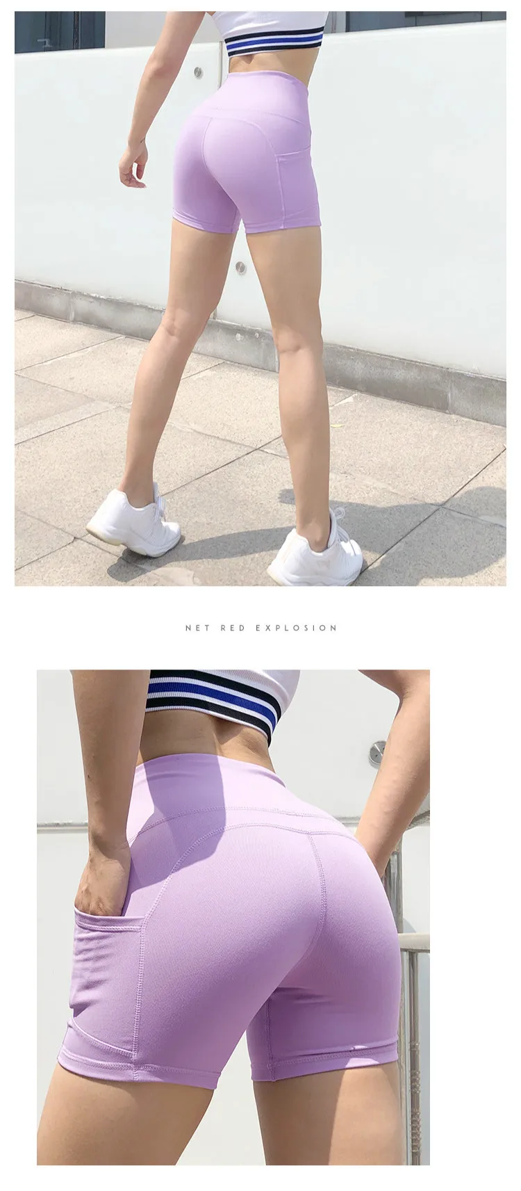Colorvalue быстросохнущая Высокая талия тренировки спортивные шорты для йоги Для женщин Хип на плоской подошве, со шнуровкой, Фитнес тренировочные шорты с двумя боковыми карманами