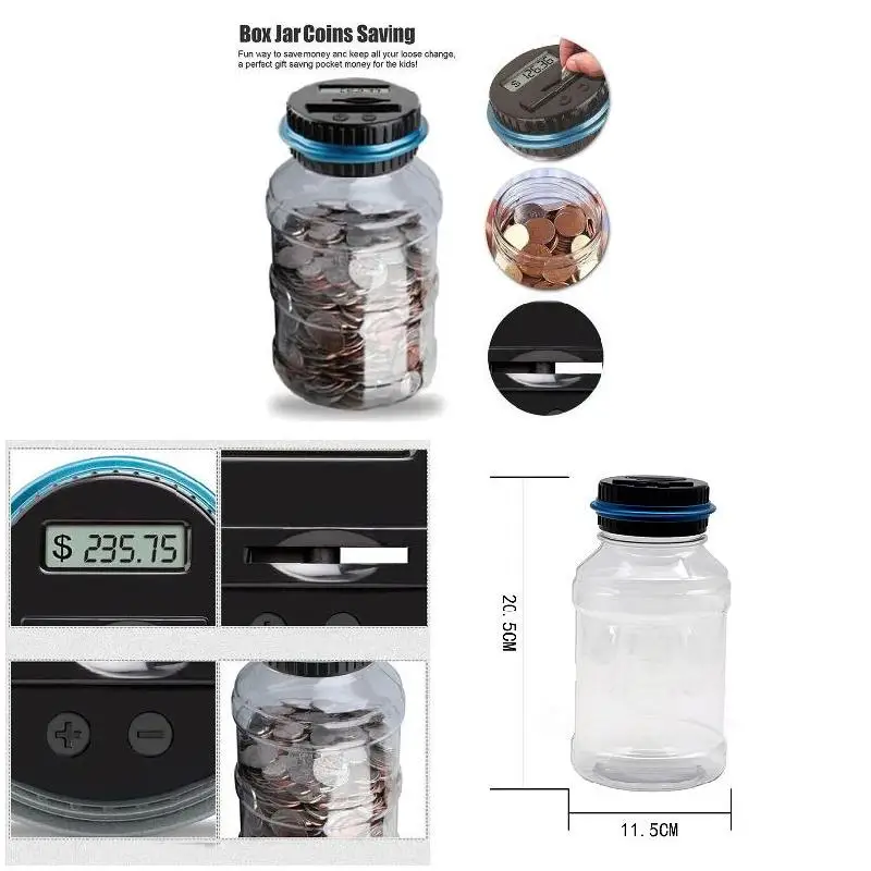 Hot Sale Electronic Digital Piggy Bank Coin Savings Counter LCD Counting Money Jar Change Bottle DC112 Christmas Gift