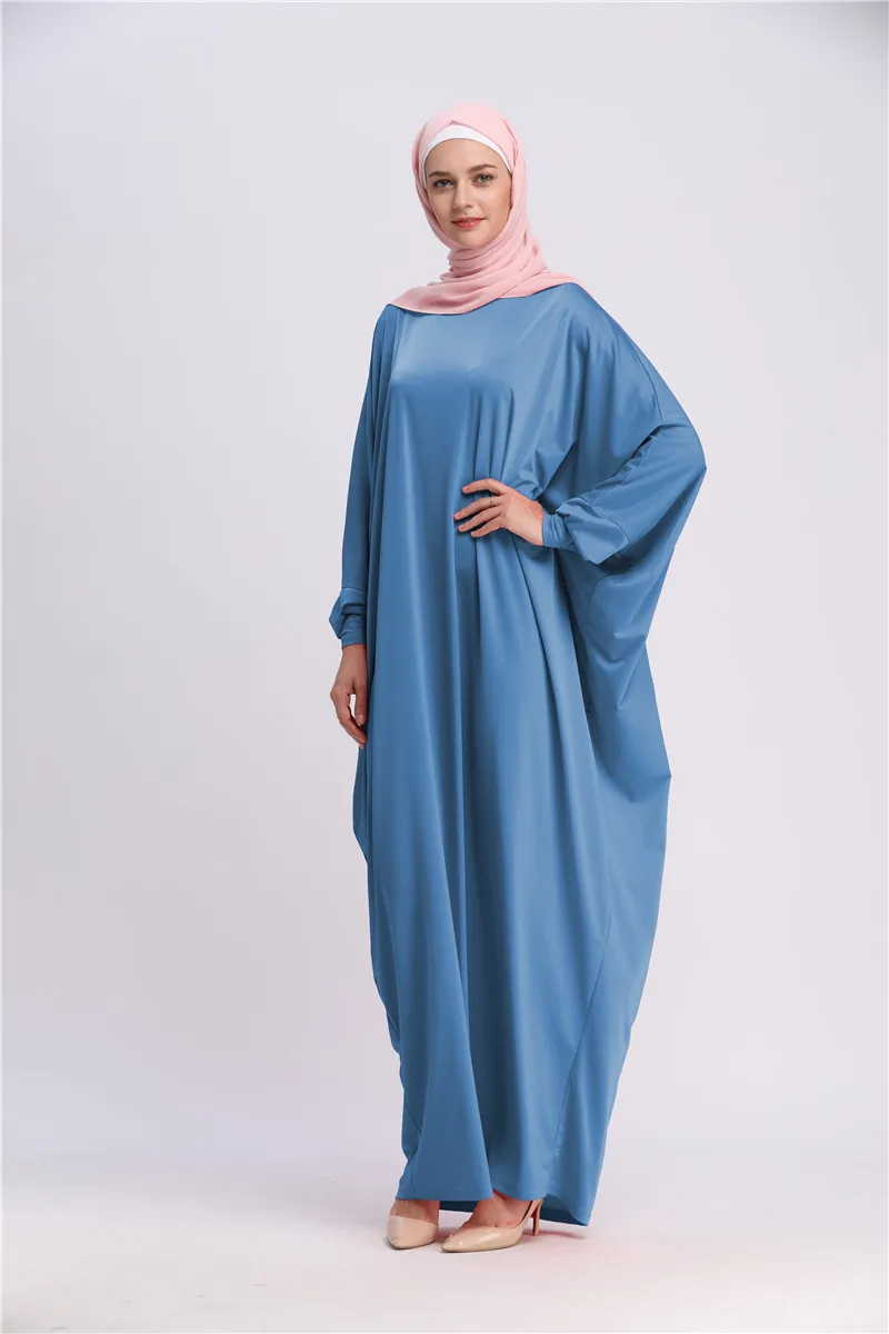 Повседневное мусульманское абайя рукав летучая мышь Макси платье кардиган свободный длинный халат платья Рамадан Турция Исламская молитва одежда служение - Цвет: blue