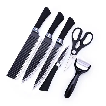 

6pcs Stainless Steel Kitchen Knife Chef Steak Carving Fruit Scissors Pizza Knife Peeler tools Vegs Bread Meat Non-Stick Blade