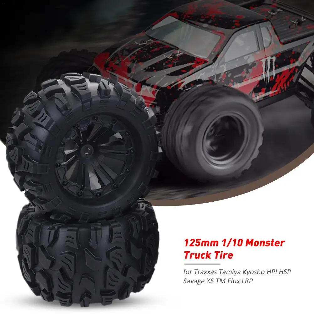 New 4PCS 125mm 1/10 Monster Truck Tire& Wheel Hex 12mm For Traxxas Tamiya Kyosho HPI HSP Savage XS TM Flux LRP