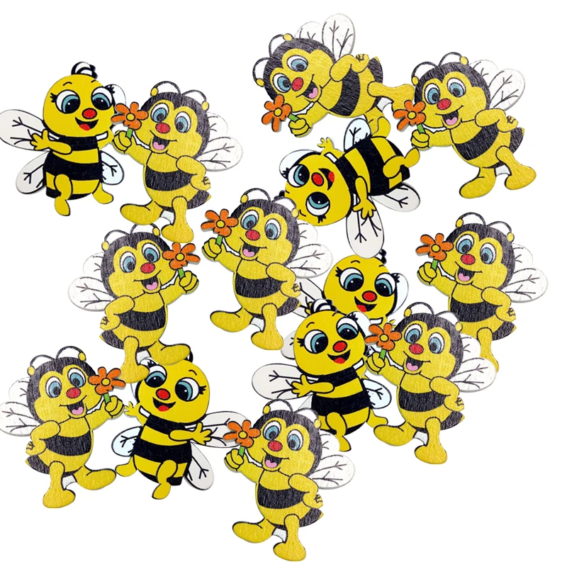 20x Wooden Bee Shape Embellishments Flatback For Decoration Scrapbooking
