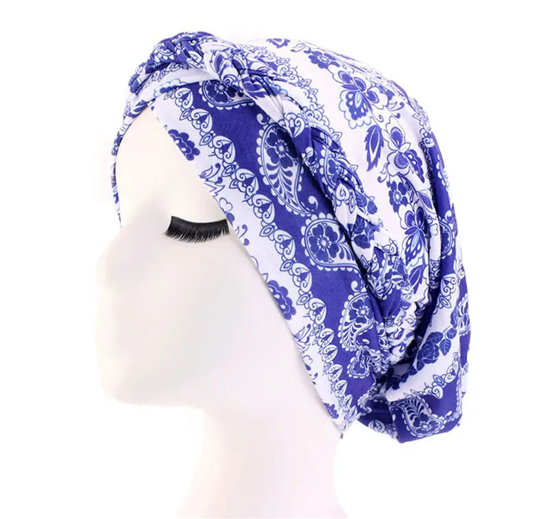 New Ethnic Style Twist Braid Turban Cap Bohemian Print Muslim Hat Women Bandanas Headwear Hair Accessories Headscarf Hijab