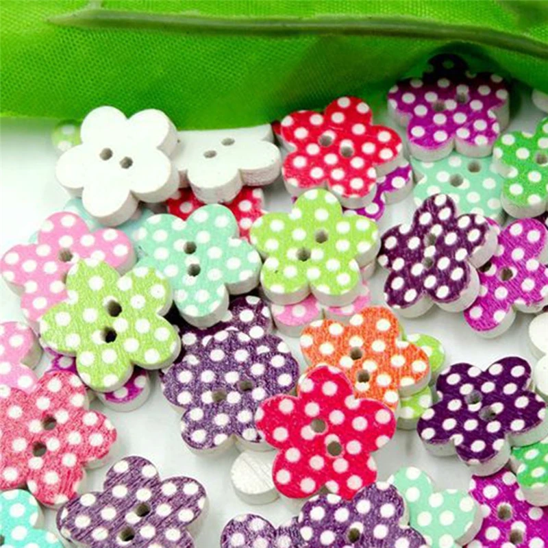 

50pcs Wooden Buttons for DIY Craft Handmake Scrapbooking Sewing Clothing Accessories Decorative Buttons Flower Painted Crafts